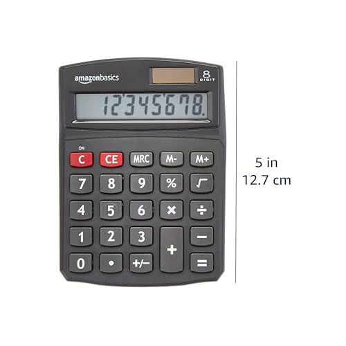 Amazon Basics LCD 8-Digit Desktop Calculator, 1 Pack, Small, Black