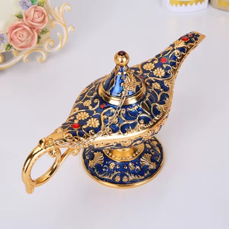Large Size Colorful Metal Genie Magic Lamp Retro Wishing Oil Lamp Pot Incense Burner Home Decor Collection Souvenir Home Decore