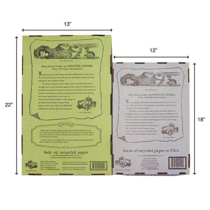 Scratch Lounge Cardboard Cat Scratcher & Lounger for Large Cats - XL 13x22 with Reversible Floor & Catnip - Heavy Duty Durable Bed Lasts 10x Longer Than Conventional Scratchers