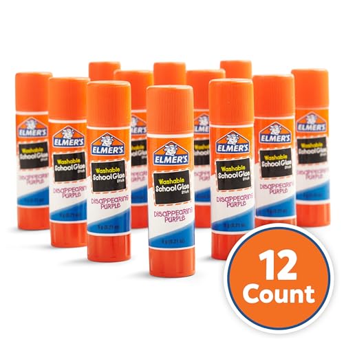 Elmer's Disappearing Purple School Glue Sticks, Washable and Non-Toxic, 6 Grams, Pack of 12 - Ideal for School and Craft Projects