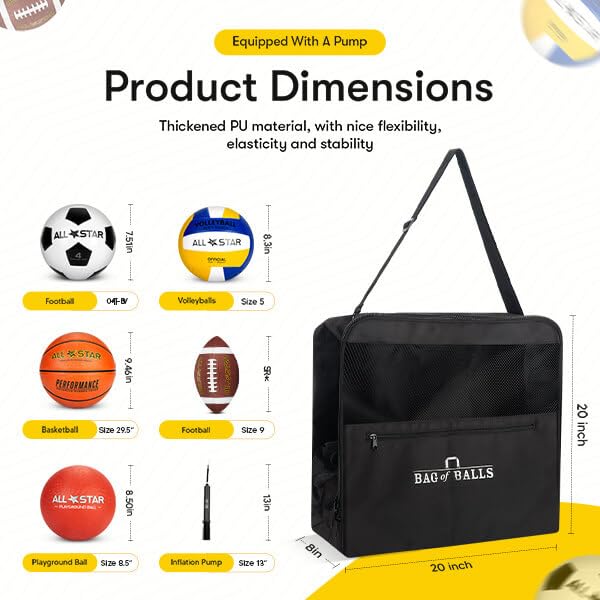 Easy Play Sports and Outdoors - Complete Sports Balls w/Bag, Pump for Boys - Kickball, Volleyball, Soccer Ball, Football, Basketball - Outdoor Play