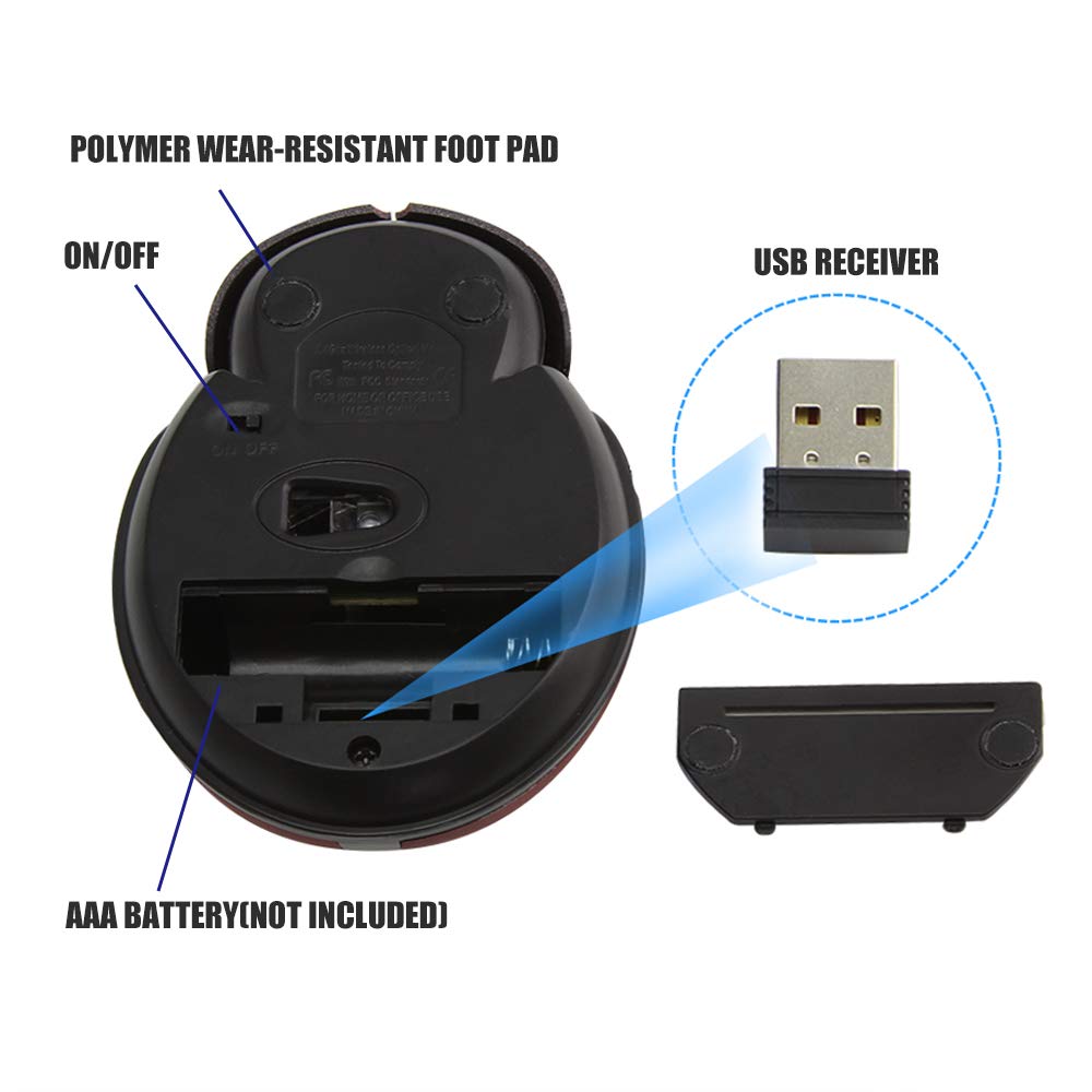 elec Space Mini Small Wireless Mouse for Kids, Cute Animal Ladybug Shape 3000DPI Portable Mobile Optical Mouse with USB Receiver Cordless Mouse for PC Mac Laptop Computer Notebook (Red)