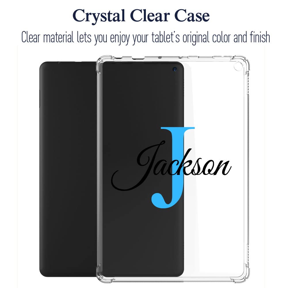 Custom Name & Initial Clear Case for Amazon Fire HD 10 Plus HD8 8 Plus 7 Tablet 11th 10th 9th 8th 7th 6th 5th Generation (2015-2021 Release)(Light Blue Flowers