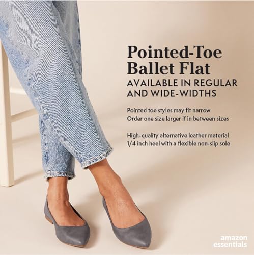 Amazon Essentials Women's Pointed-Toe Ballet Flat, Navy, 10 Wide
