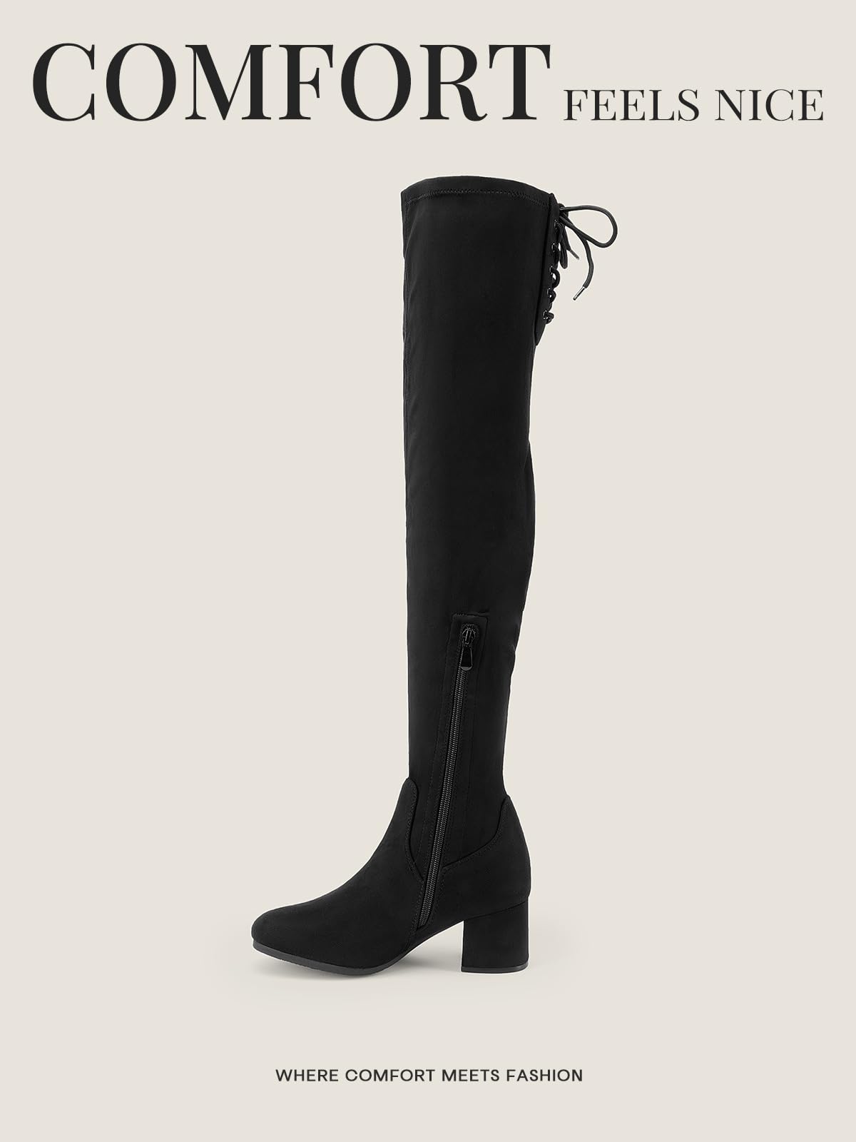 DREAM PAIRS Women's Laurence Over The Knee Thigh High Chunky Heel Boots Long Stretch Sexy Fall Boots,Size 8.5,Black,Laurence