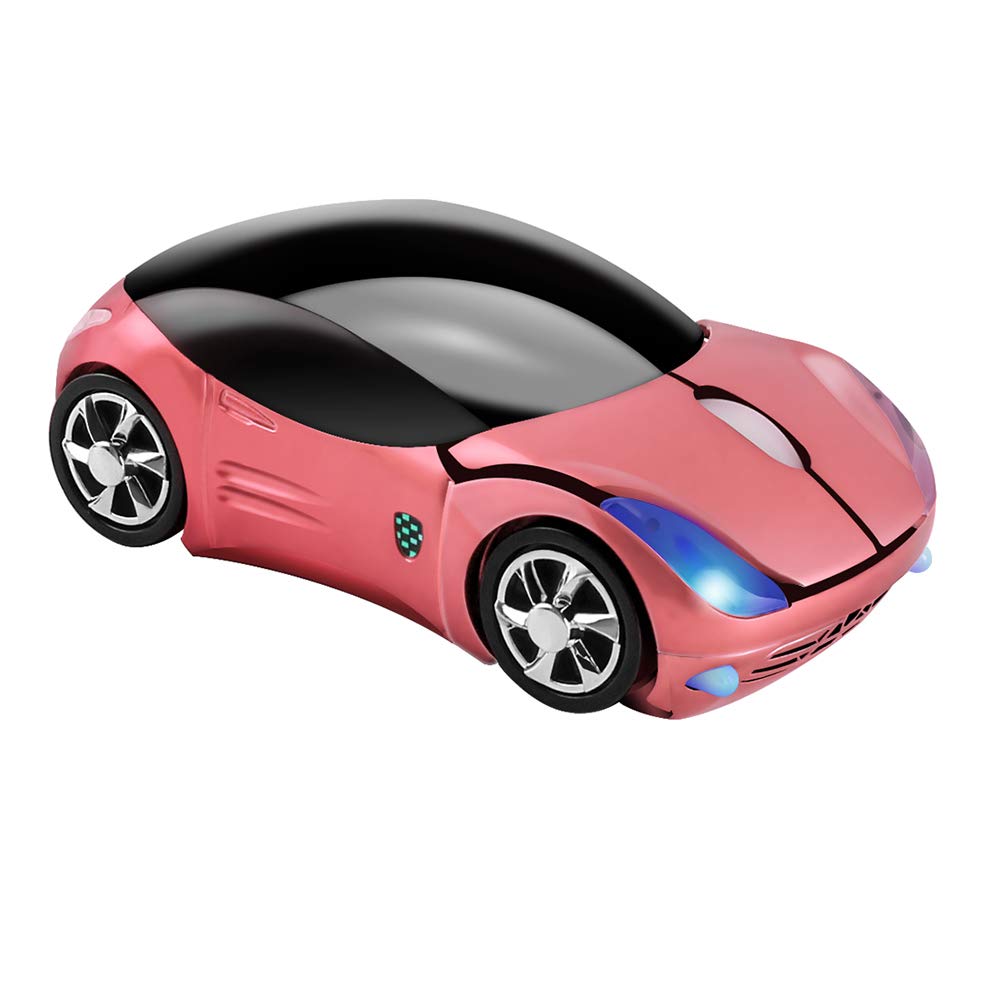 Usbkingdom Wireless Mouse, 2.4GHz Car Shaped Wireless Pink Mouse Cool 3D Ergonomic Optical Gaming Mice with USB Receiver for PC Laptop Computer Kids Girls Small Hands
