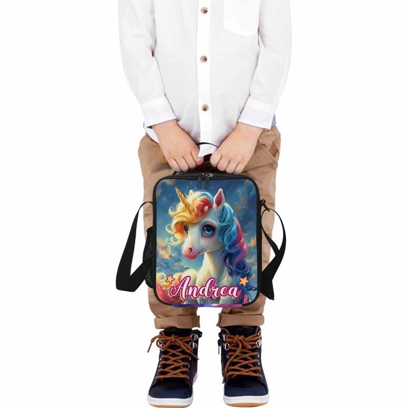 COLORSFORU Personalized Toddler Backpack for Girls with Rainbow Galaxy Unicorn Pattern, Custom Kid's Name School Backpack with Lunch Bag Box for Daughter, Unique Customized Travel School Bag Gifts