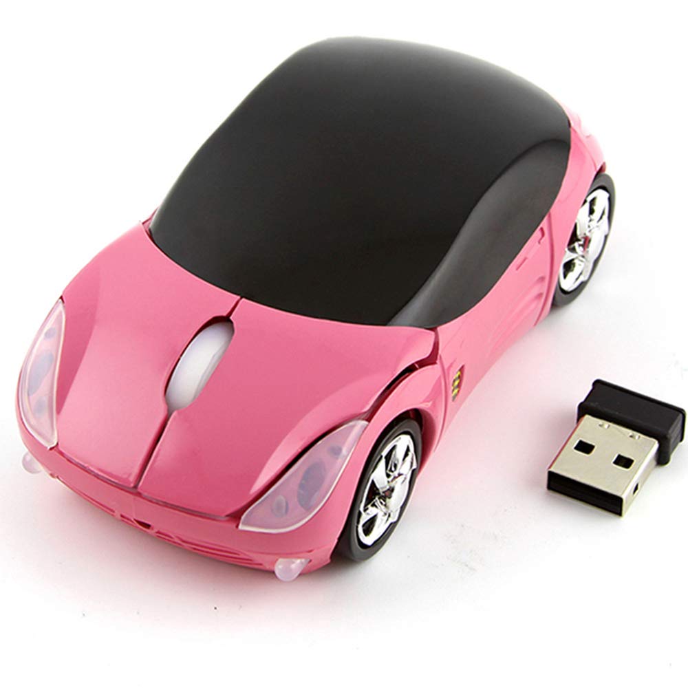 Usbkingdom Wireless Mouse, 2.4GHz Car Shaped Wireless Pink Mouse Cool 3D Ergonomic Optical Gaming Mice with USB Receiver for PC Laptop Computer Kids Girls Small Hands