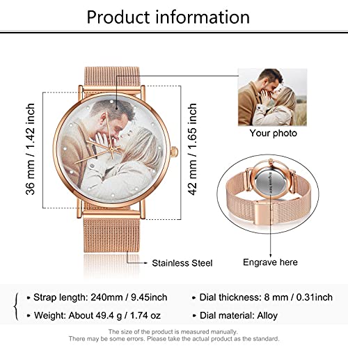 OPALSTOCK Personalized Watch Engraved Words Photo Wrist Watches Leather Strap Handmade Couple Watch Customized Father's Mother's Groom Gift (rose gold)