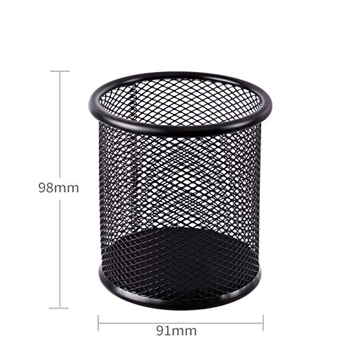 Black Pen Holder Cup for Desk, Black Wire Mesh Pencil Cup Holder for Desk Office Pen Organizer
