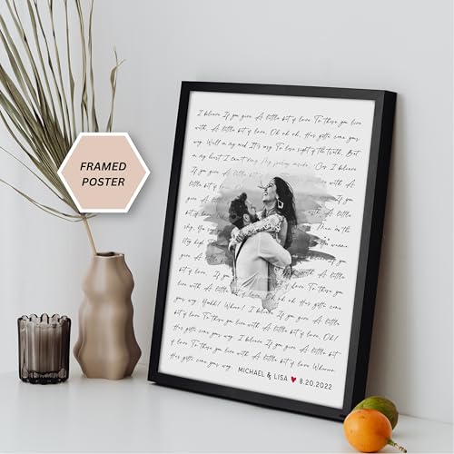 Personalized Song Lyrics Wall Art - Custom Wedding Photo Couples - Anniversary Wedding Gift for Him or Her - Wedding Song Lyrics - Valentines Gift for Wife or Husband - Canvas and Framed Options