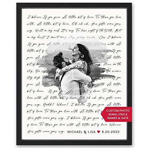 Personalized Song Lyrics Wall Art - Custom Wedding Photo Couples - Anniversary Wedding Gift for Him or Her - Wedding Song Lyrics - Valentines Gift for Wife or Husband - Canvas and Framed Options