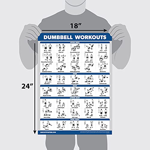 QuickFit 3 Pack - Dumbbell Workouts + Bodyweight Exercises + Stretching Routine Poster Set - Set of 3 Workout Charts (Laminated, 18" x 24")