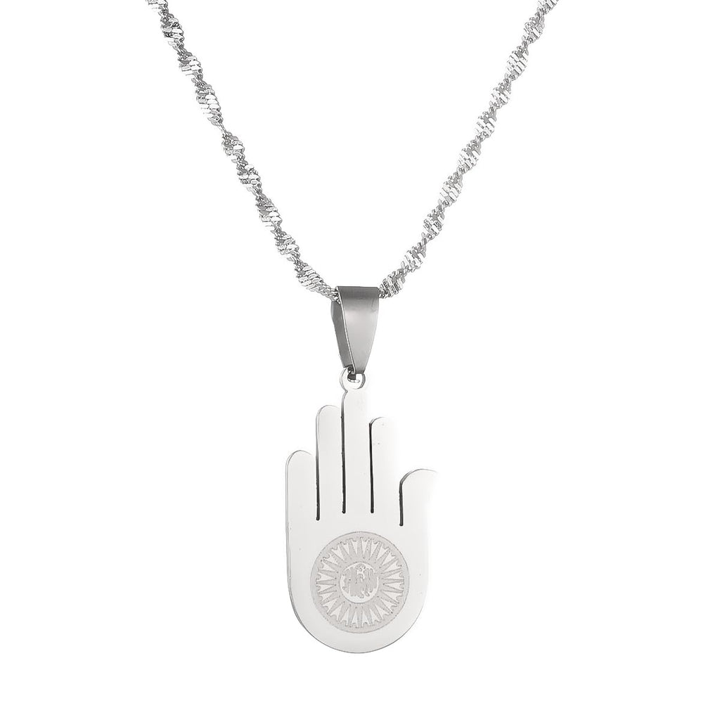 Yongkan Stainless Steel Jainism Ahimsa Hand Pendant Chain (silver)