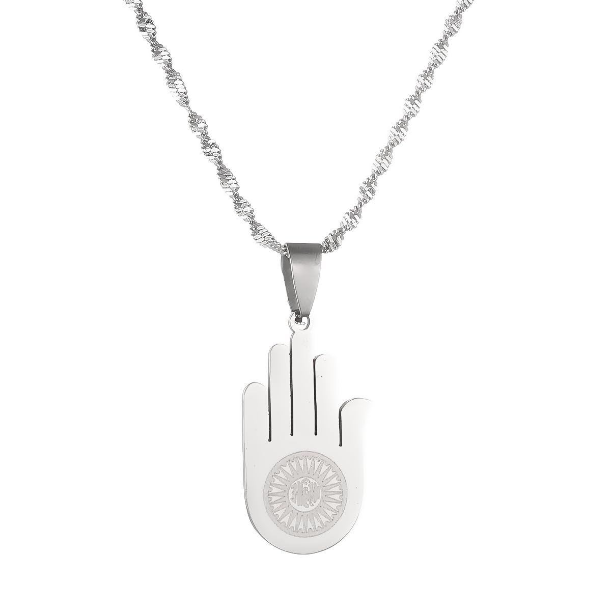 Yongkan Stainless Steel Jainism Ahimsa Hand Pendant Chain (silver)