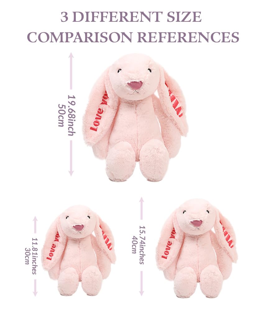 BUGMKCS Personalized Baby Gifts, Bunny Stuffed Animal for Babies with Embroidered Child's Name, Handmade Custom Plush Rabbit Toy for Girl Boy, Customized Cute Baby Items for Newborn, Kids