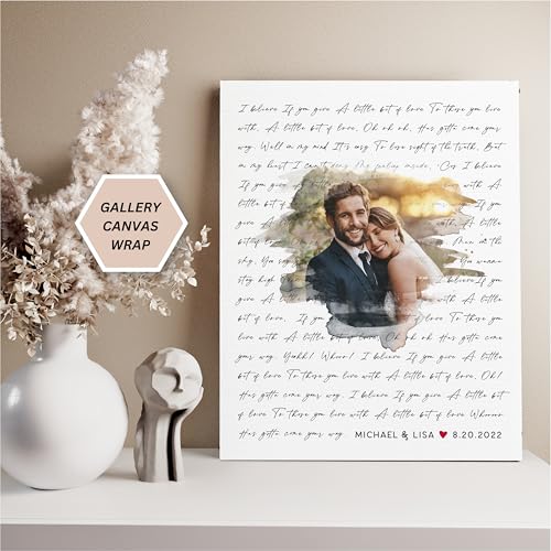 Personalized Song Lyrics Wall Art - Custom Wedding Photo Couples - Anniversary Wedding Gift for Him or Her - Wedding Song Lyrics - Valentines Gift for Wife or Husband - Canvas and Framed Options