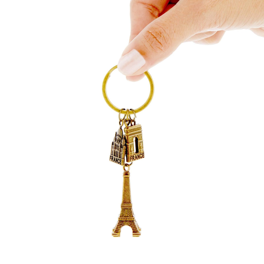 Juvale 6 Pack Paris Keychain, France Souvenir Gift, Eiffel Tower, French Flag, and Arc de Triomphe Metal Key Rings, Ideal Paris Souvenirs from France, Silver/Bronze