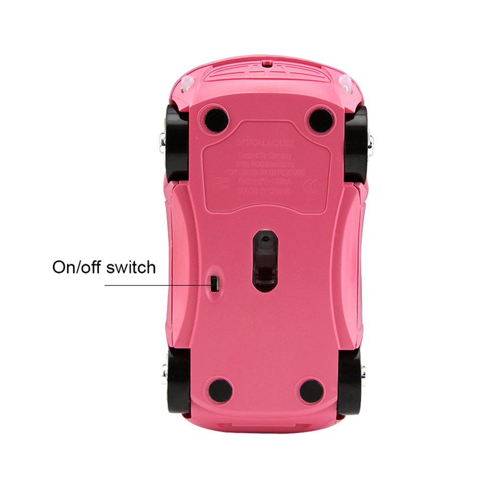 Usbkingdom Wireless Mouse, 2.4GHz Car Shaped Wireless Pink Mouse Cool 3D Ergonomic Optical Gaming Mice with USB Receiver for PC Laptop Computer Kids Girls Small Hands