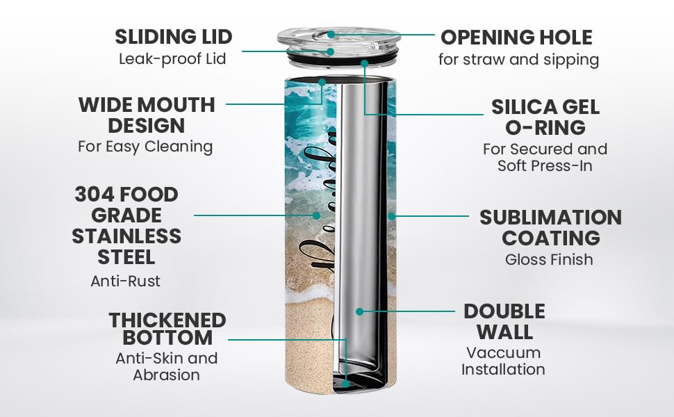 Beach Tumbler | Personalized Tumblers With Name | 20oz Stainless Steel Tumblers | Bridesmaid Gifts | Travel Cup | Custom Tumbler | Personalized Gifts | Beach | Custom Cups