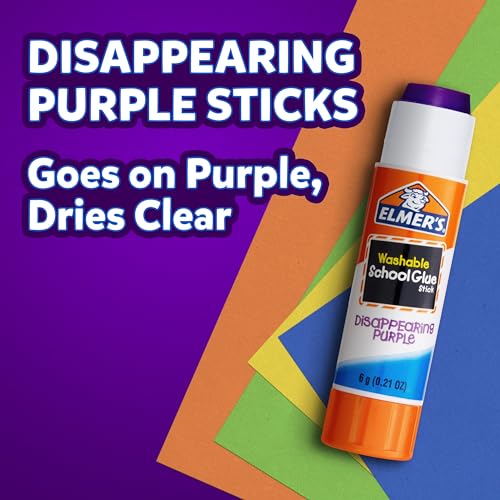 Elmer's Disappearing Purple School Glue Sticks, Washable and Non-Toxic, 6 Grams, Pack of 12 - Ideal for School and Craft Projects