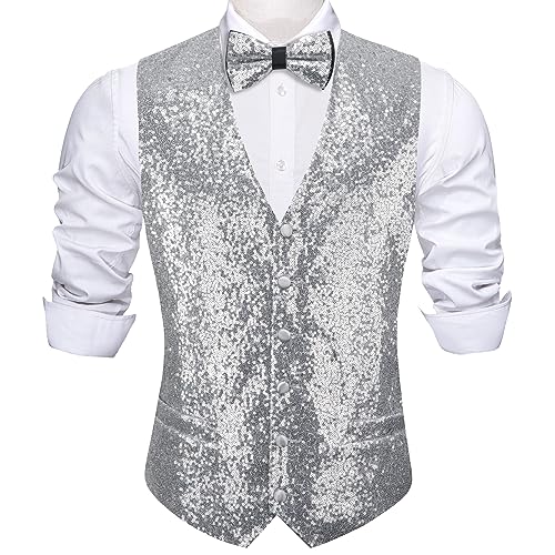 Barry.Wang Mens Black Vest V-neck Silm Fit Suit Waistcoat Bowtie Set Party Prom Tuxedo
