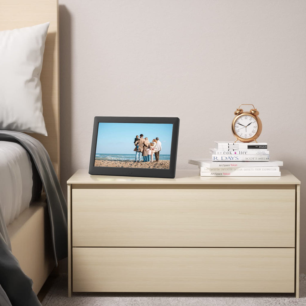 Dhwazz 10.1 Inch USB Digital Picture Frame, Non-WiFi SD Card Smart Photo Frames IPS Screen HD Display with Remote Control, Support Video and Music, Slideshow, Wall Mountable, Easy to use for Seniors