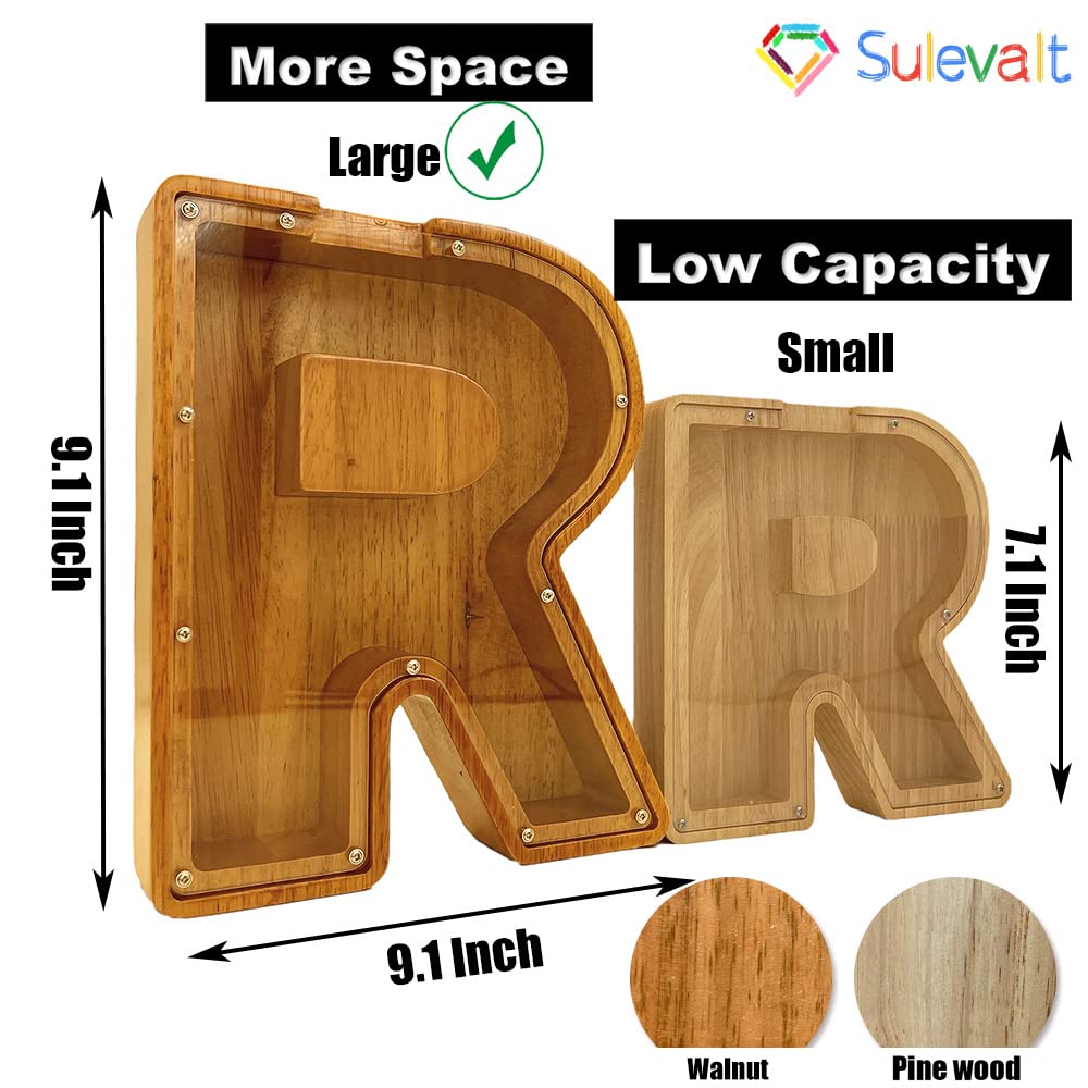 Custom Piggy Bank with Laser Engraved Name, Creative Alphabet Letter Storage Bank, Personalized Wooden Toy with DIY Letter for Kids, Money Bank (K)
