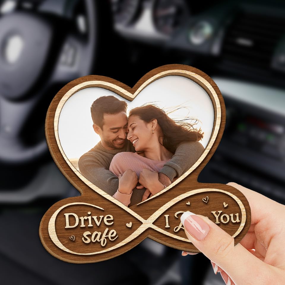 DOPTIKA Drive Safe I Love You Visor Clip, Custom Photo Car Visor Clip, Personalized Car Picture Frame with Visor Clip, Valentines Day Gifts for Wife Husband, Anniversary Birthday Gifts for Couples