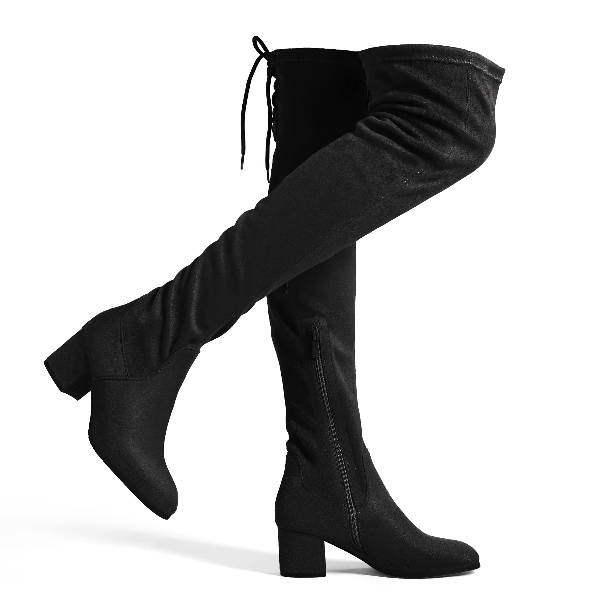DREAM PAIRS Women's Laurence Over The Knee Thigh High Chunky Heel Boots Long Stretch Sexy Fall Boots,Size 8.5,Black,Laurence