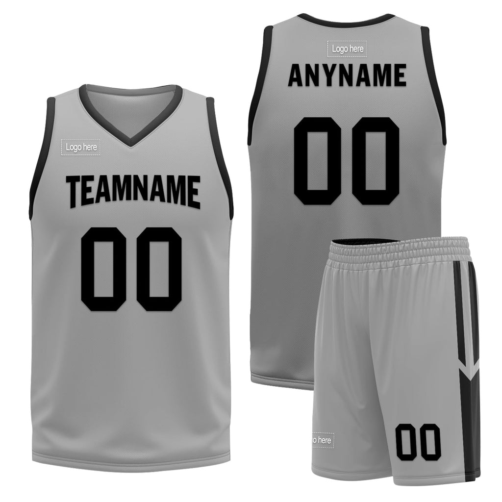 Custom Reversible Basketball Jersey Set for Men Youth Personalized Breathable Mesh Sports Uniform for Practice,Daily Wear Grey Black