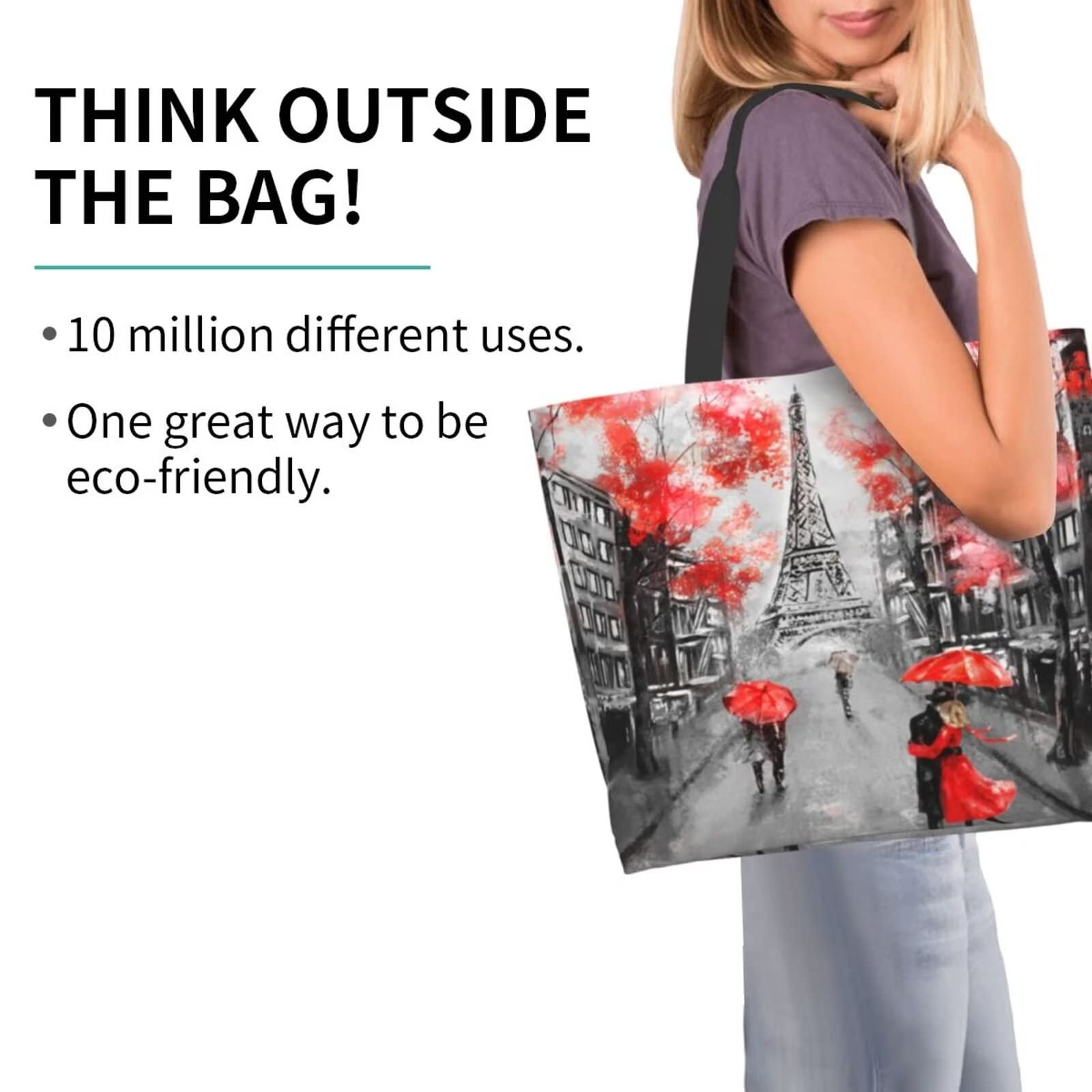 Romantic Eiffel Tower Grocery Bag French Tote Shopping Bag, Stylish Paris Street Gift Bag Paris Reusable Beach Bags Shoulder Bag Handbag