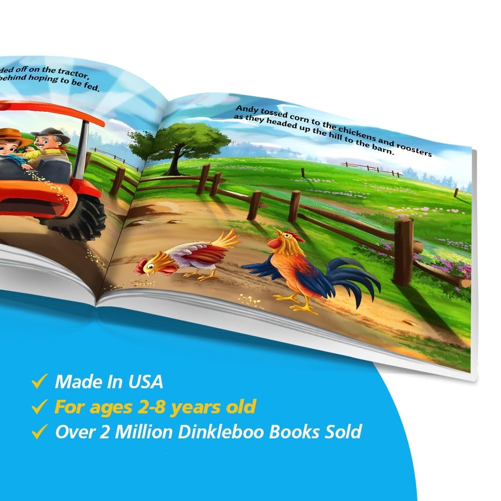 Personalized Storybooks by Dinkleboo - Visits The Farm - Your Child Joins Mr. Gray On A Trip Around The Farm - for Children Aged 0 to 8 Years Old - Soft Cover - Smooth, Glossy Finish (8"x 8")