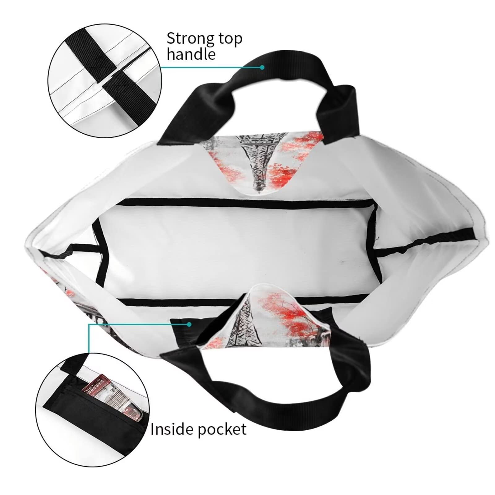 Romantic Eiffel Tower Grocery Bag French Tote Shopping Bag, Stylish Paris Street Gift Bag Paris Reusable Beach Bags Shoulder Bag Handbag