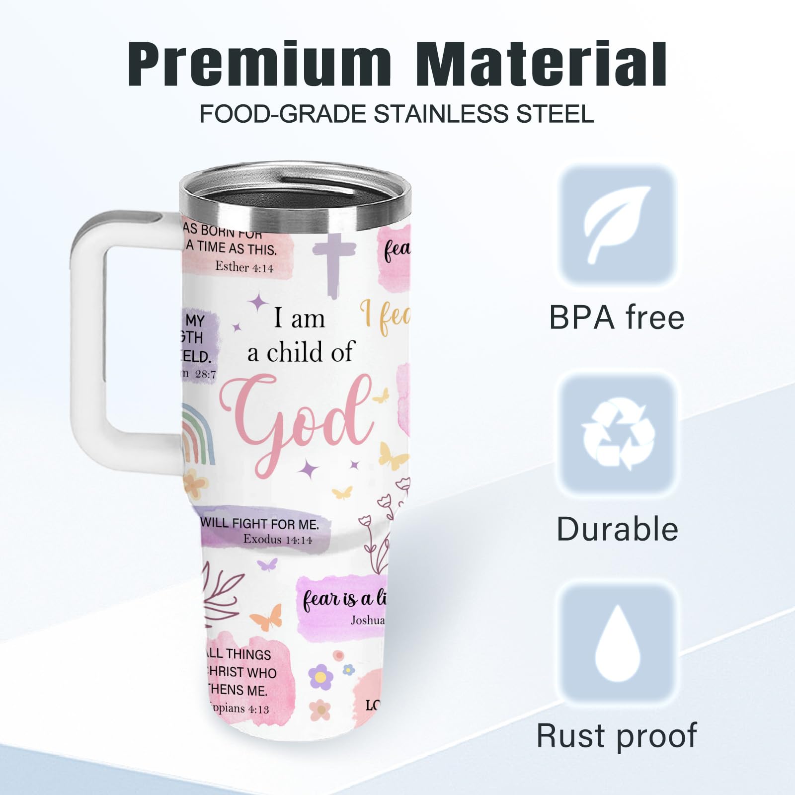 HYMONA Christian Gifts for Women Coffee Tumbler 40Oz - I Am A Child of God Gifts Cups, Inspirational Religious Gifts for Women, Baptism Confirmation Gifts, Catholic Spiritual Faith Bible Verse Gifts
