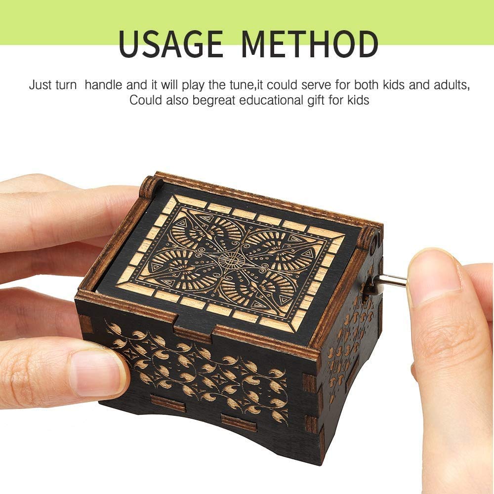 Dream Loom Wooden Music Box, Hand Cranked Laser Engraved Small Musical Boxes for Kids, Play You are My Sunshine Melody