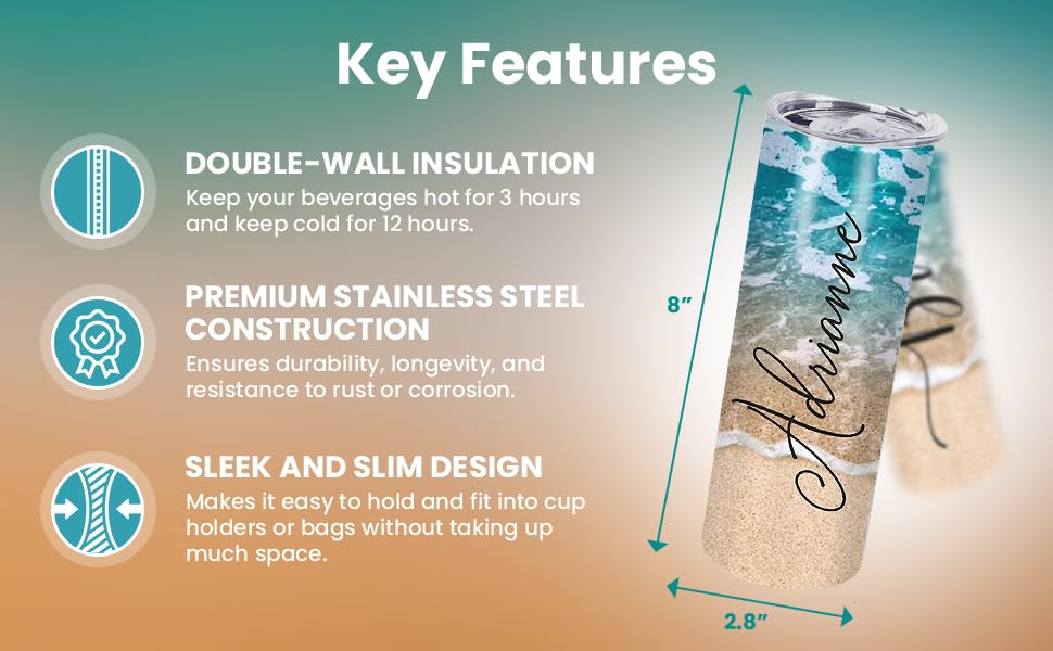 Beach Tumbler | Personalized Tumblers With Name | 20oz Stainless Steel Tumblers | Bridesmaid Gifts | Travel Cup | Custom Tumbler | Personalized Gifts | Beach | Custom Cups