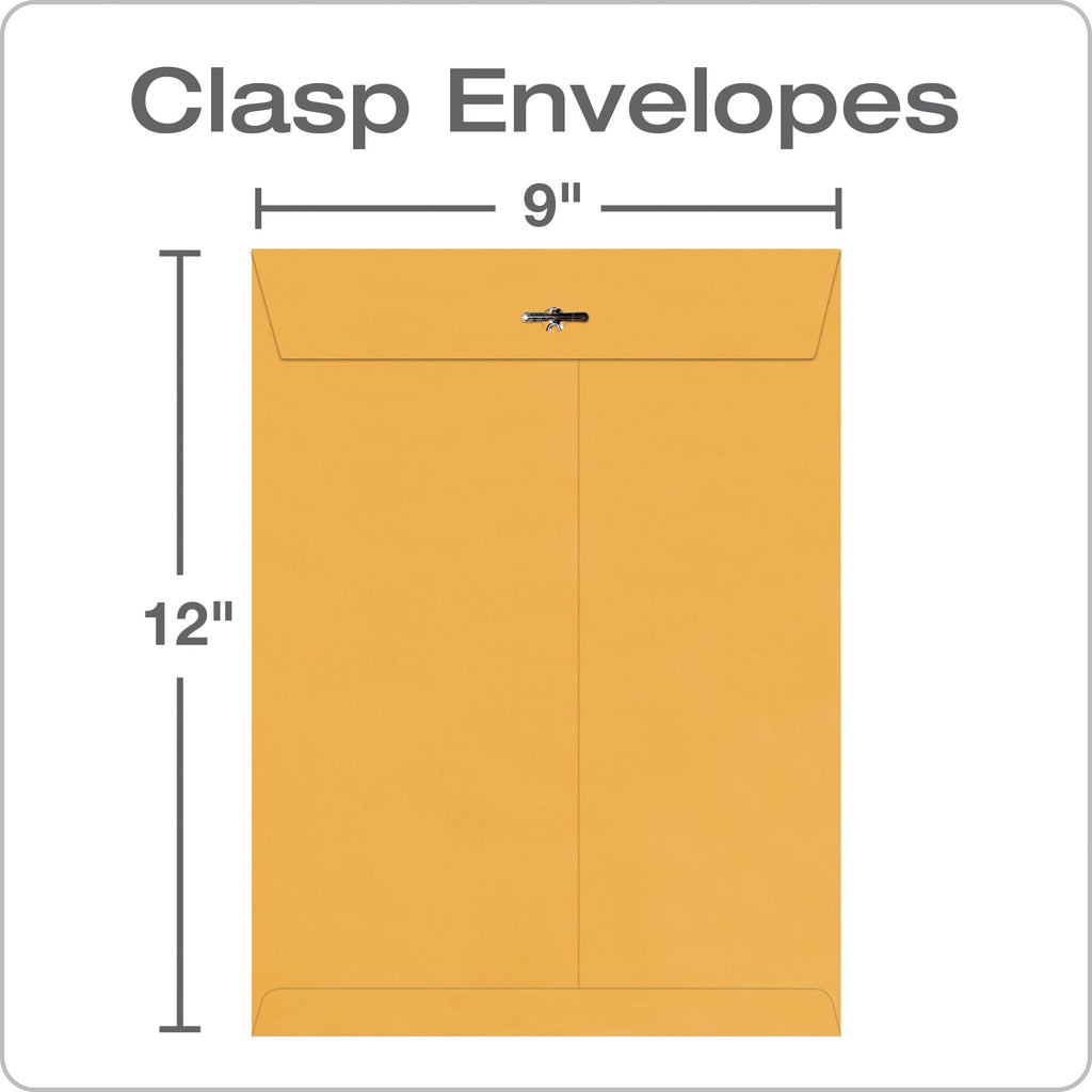 Quality Park 9 x 12 Clasp Envelopes with Deeply Gummed Flaps, Great for Filing, Storing or Mailing Documents, 28 lb Brown Kraft, 100 per Box (QUA37890)