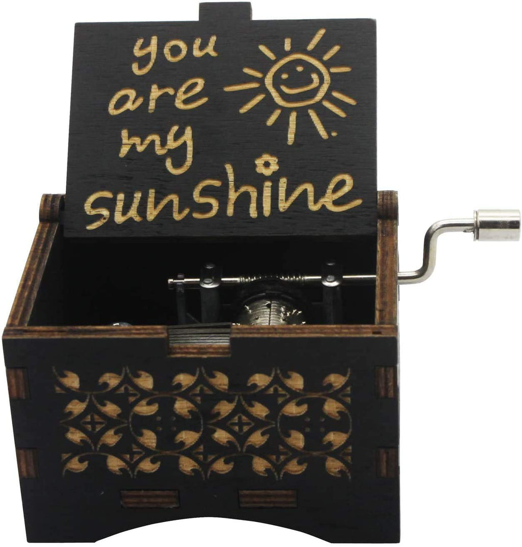 Dream Loom Wooden Music Box, Hand Cranked Laser Engraved Small Musical Boxes for Kids, Play You are My Sunshine Melody