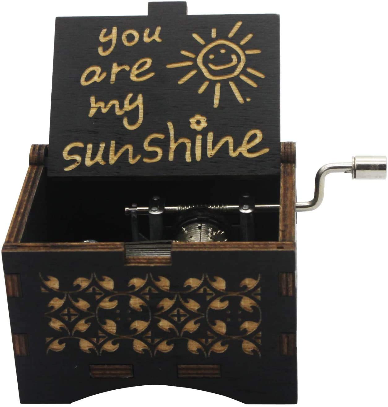 Dream Loom Wooden Music Box, Hand Cranked Laser Engraved Small Musical Boxes for Kids, Play You are My Sunshine Melody