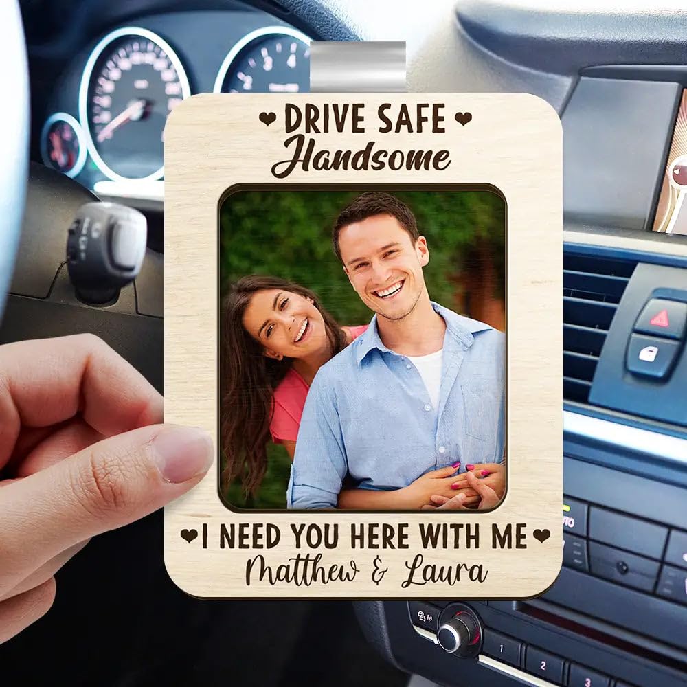 WANDER PRINTS Gift for Couple - Custom Photo, Personalized Custom Shaped Car Visor Clip - Drive Safe I Need You Here with Me