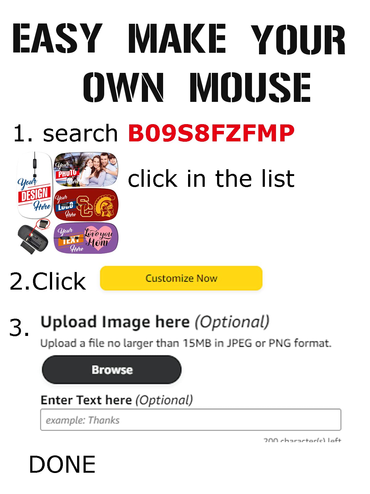 maizi Custom Wireless Mouse Personalized Wireless Mouse for Laptop, Design Your Own Computer Mouse Wireless 2.4G USB Receiver, Design with Photo, Image, or Logo on Mouse Wireless