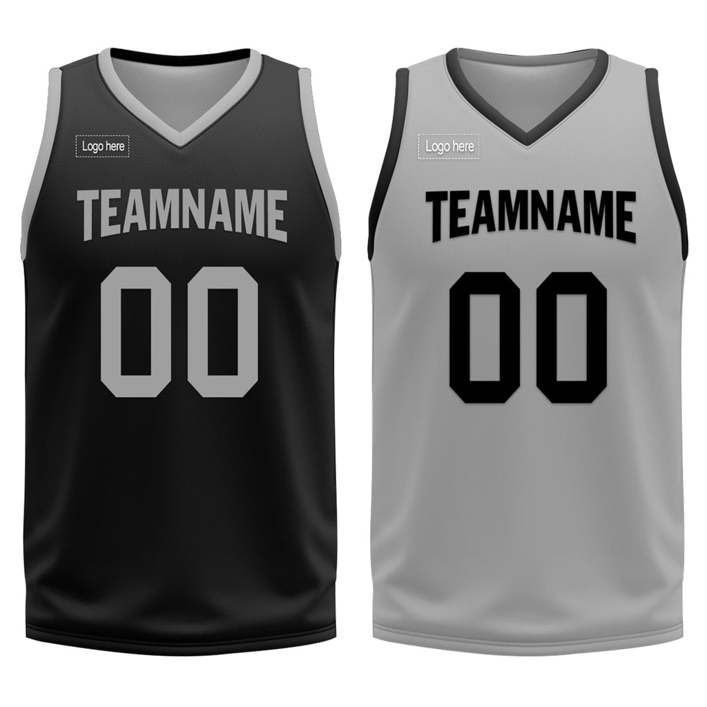 Custom Reversible Basketball Jersey Set for Men Youth Personalized Breathable Mesh Sports Uniform for Practice,Daily Wear Grey Black