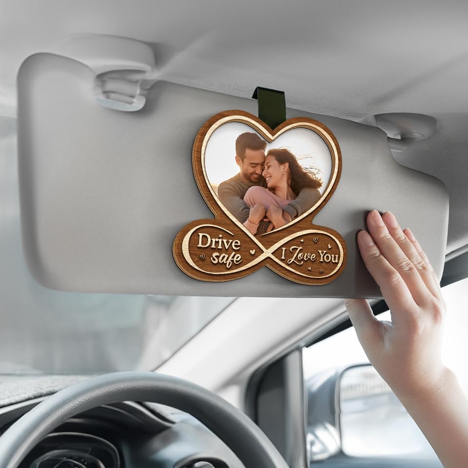 DOPTIKA Drive Safe I Love You Visor Clip, Custom Photo Car Visor Clip, Personalized Car Picture Frame with Visor Clip, Valentines Day Gifts for Wife Husband, Anniversary Birthday Gifts for Couples