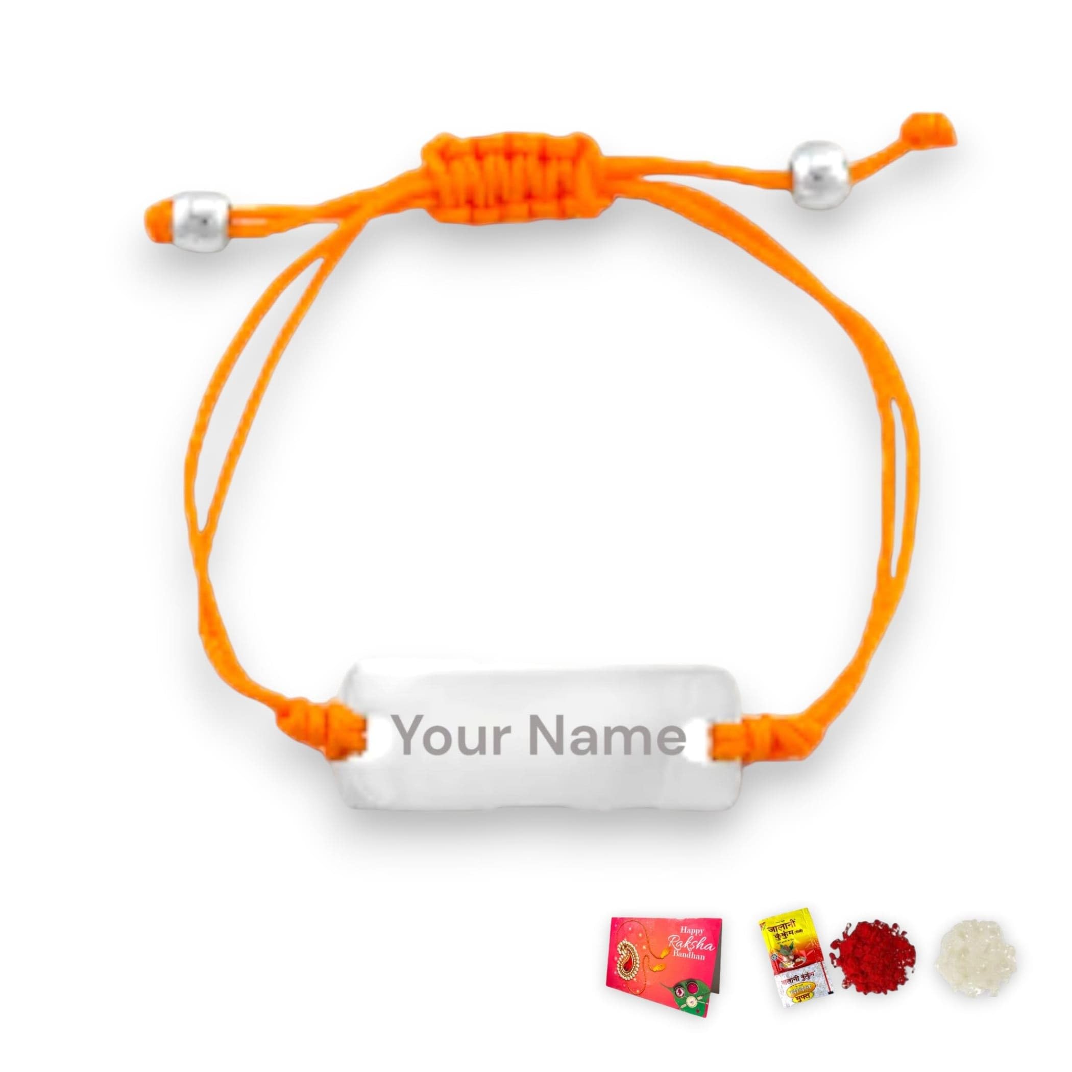 LoveNspire Personalized Stainless Steel Rakhi for Brother Custom Engraved Names Bracelet for Bhai - Raksha Bandhan Customizable Bracelets - Thread Rakhi Gift Hamper with Roli Chawal Greeting Card