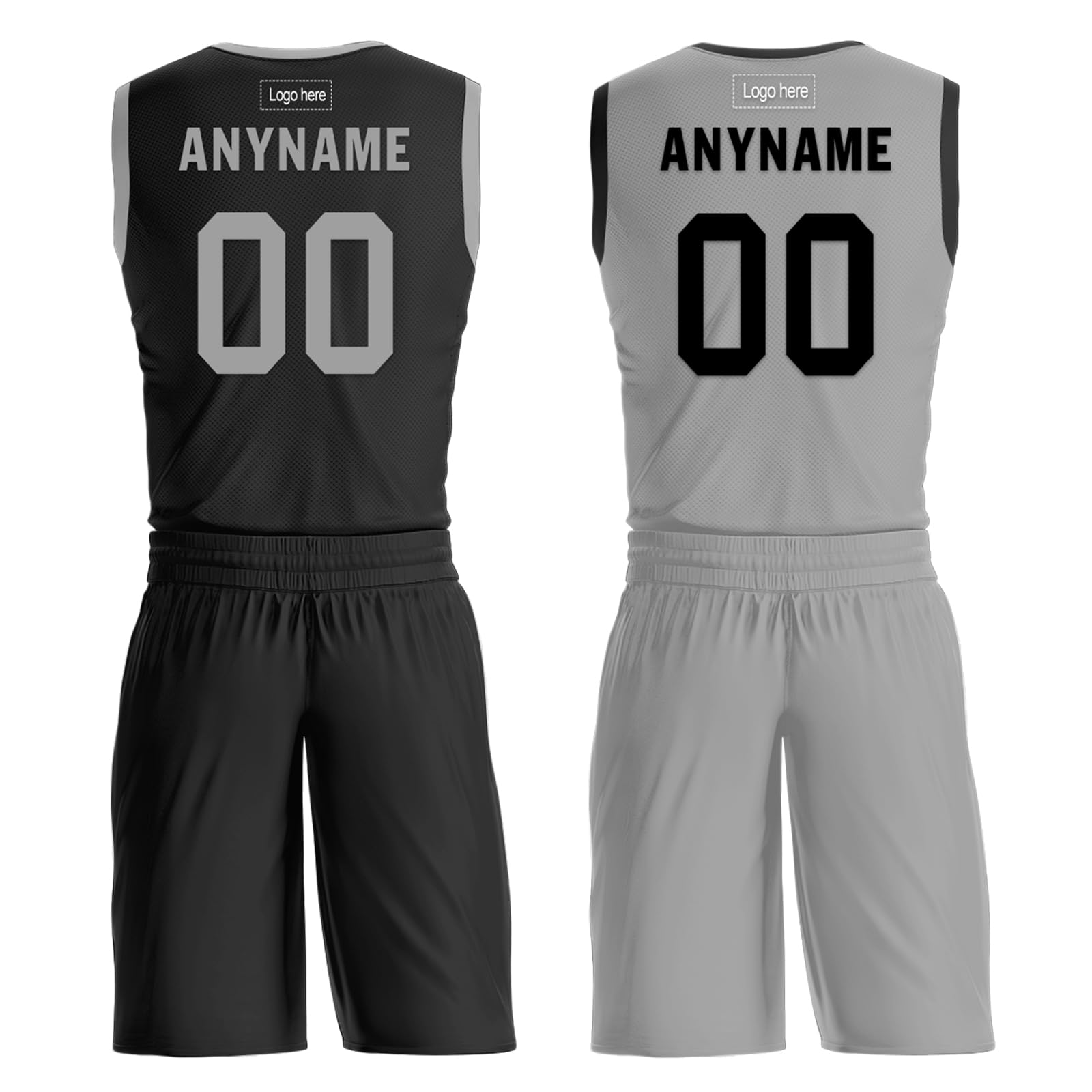 Custom Reversible Basketball Jersey Set for Men Youth Personalized Breathable Mesh Sports Uniform for Practice,Daily Wear Grey Black