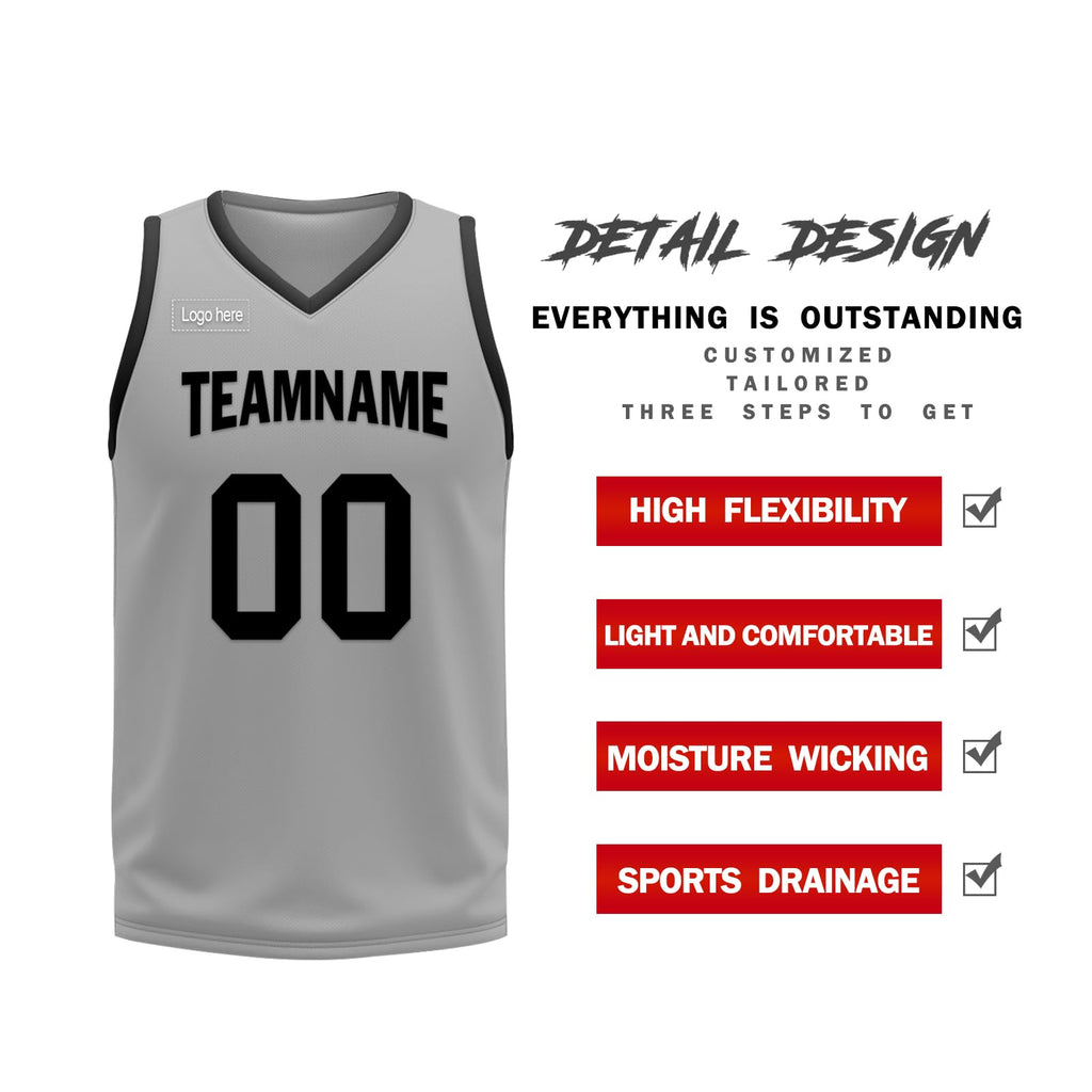Custom Reversible Basketball Jersey Set for Men Youth Personalized Breathable Mesh Sports Uniform for Practice,Daily Wear Grey Black