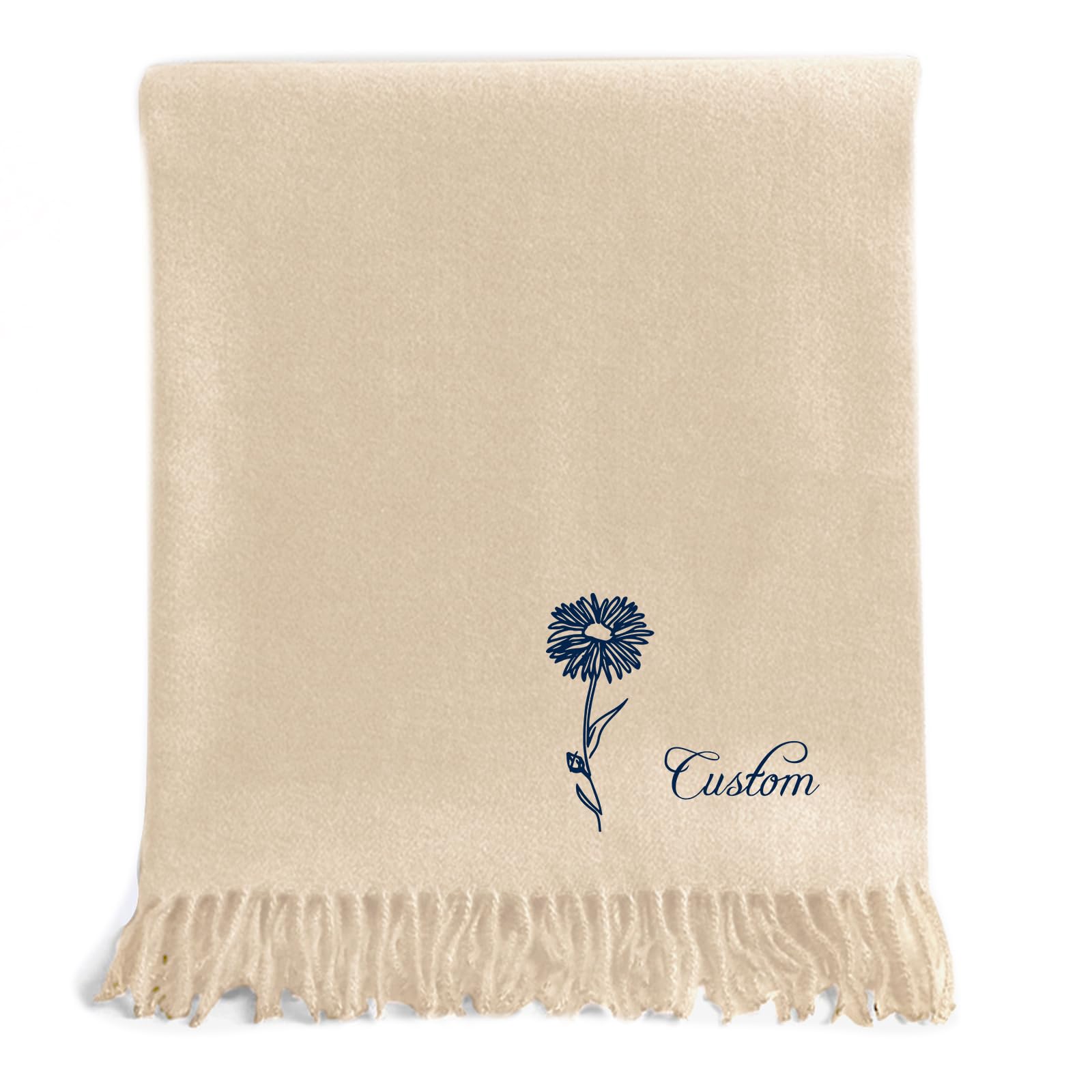 callie Personalized Winter Scarf for Men/Women with Custom Embroidered Birth Flower and Name, Soft Warm Scarf, 8 Colors for Choose, Birthday Gifts Christmas Gifts