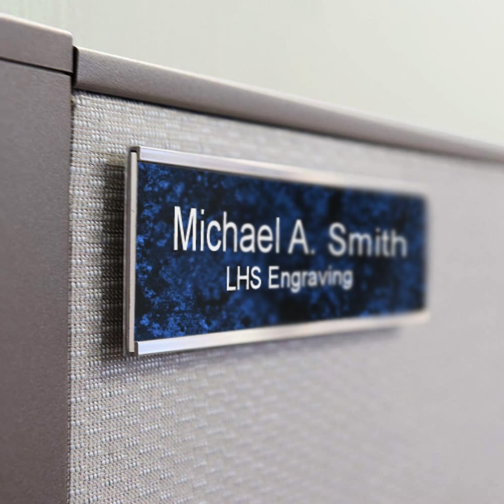 LHS - Door Name Plate Personalized for Office White Plastic Name Plate Black Letters | 2x8 - B16