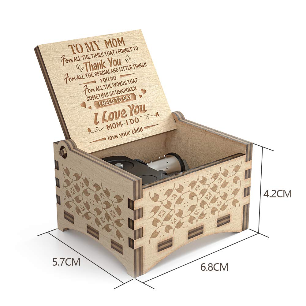 You are My Sunshine Music Box for Mom from Daughters, You are My Sunshine Cute Box with Wind Up, Wood Personalized Engraved Best Unique Gift for Birthday, Christmas Day